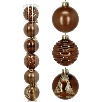 Vánoční dekorace Vánoční baňky na stromeček v tubě – sada 6 kusů v hnědé barvě o průměru 6 kusů