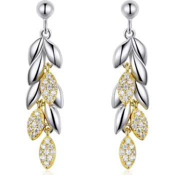 Náušnice For Silver Stříbrné náušnice Lístky se zlatými detaily a zirkony - Stříbro 925