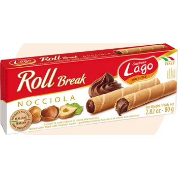 Gastone Lago Roll Break plněné trubičky s příchutí lískových oříšků 80 g