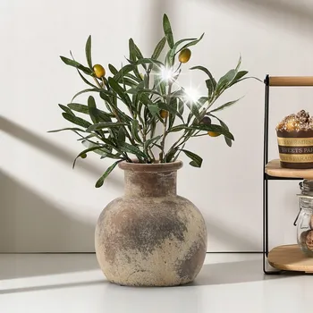 Váza Keramická váza rustikální styl Boho terakota šedá 15 cm dekorativní