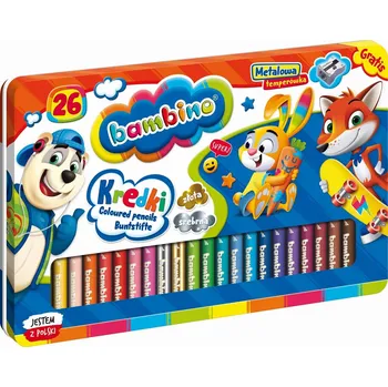 Pastelka Pastelky silné V kovové krabičce 26 ks + Ořezávátko Bambino