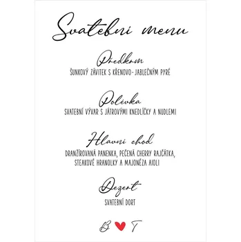 Svatební dekorace Svatební menu 227