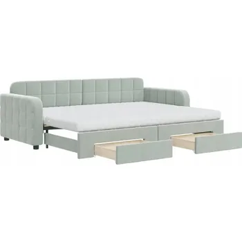 Pohovka Rozkládací lehátko-pohovka světle šedá se 2 matracemi a zásuvkami 223x91x71 cm