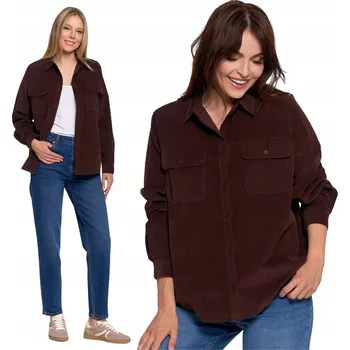 Dámská košile Moraj dámská košile s dlouhým rukávem, bez vzoru, hnědá, dámská manšestrová košile, velikost 2XL/3XL