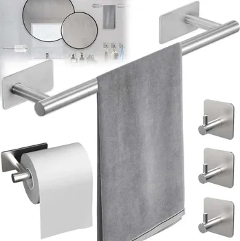 Držák na ručník STĚNOVÝ VĚŠÁK STŘÍBRNÝ DO KOUPELNY NA RUČNÍKY DRŽÁK NA PAPÍR HÁČEK 5V1