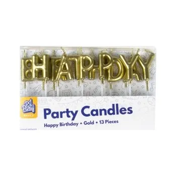 Dortová svíčka PD Svíčky písmena HAPPY BIRTHDAY zlaté 2,5cm 13 ks