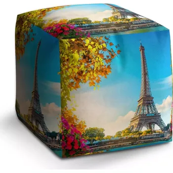 Taburet Sablio Taburet Cube Paříž Eifellova věž Flowers: 40x40x40 cm