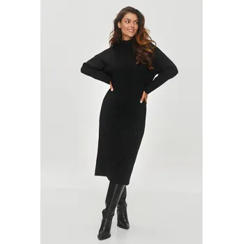 Dámské šaty Pletené midi šaty s rolákem S154 MAKADAMIA Barva: Černá, Velikost: ONE SIZE
