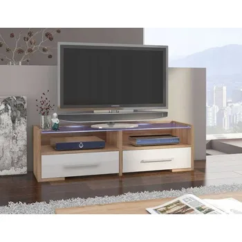 Televizní stolek TV stolek SEMPRIO – Sonoma Světlý / Bílý Lesk – 145 cm