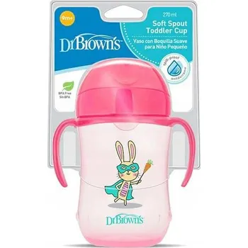 DR BROWNS hrníček s měkkým pítkem, netekoucí, 9m+, růžový
