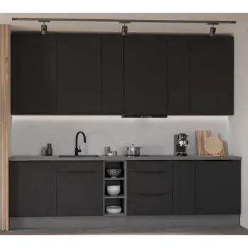 Kuchyňská linka Kuchyňská linka ARIA, sestava B4, 300 cm, 12 skříněk, černá/antracit