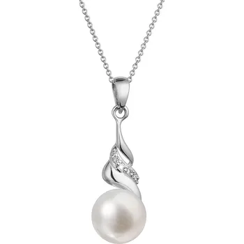 Náhrdelník EVOLUTION GROUP CZ Zlatý 14 karátový náhrdelník bílé zlato s bílou říční perlou a brilianty - 82PB00054