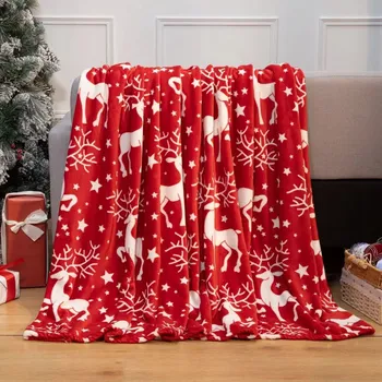 Obraz Vánoční deka z mikrovlákna 220x200 cm - Sobíci na červeném pozadí
