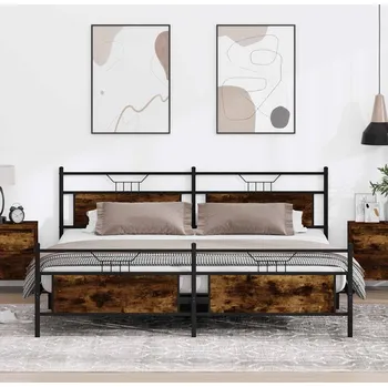 Postel zahrada-XL Kovový rám postele bez matrace kouřový dub 200 x 200 cm 3325096