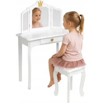 Toaletní stolek TOALETNÍ STOLEK DŘEVĚNÝ PRO DÍVKU SE ZRCADLEM SKLÁDACÍ BÍLÝ WhiteDream POSH