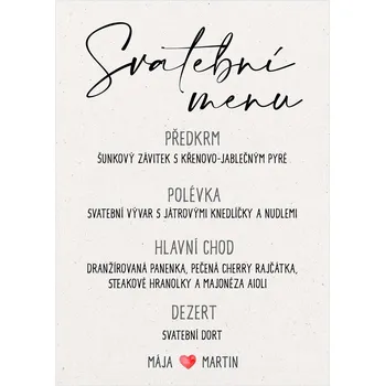 Svatební dekorace Svatební menu 282