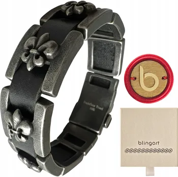 Náramek Pánský náramek kožený s lilií ocel chirurgická BLINGART