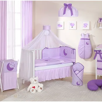 Dětský pokoj Mamo Tato Moskytiéra na postýlku - bílá, šerpa fialové proužky