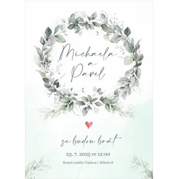 Svatební dekorace Svatební oznámení 253 – Zelené lístky v BOHO stylu