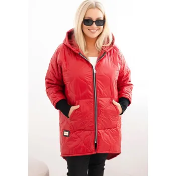 Kesi Dámská zimní bunda Plus Size prošívaná s kapucí khaki Barva: Červená, Velikost: UNI