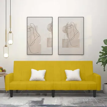 Pohovka vidaXL 2místná rozkládací pohovka samet [375779] Barva: Žlutá