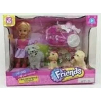 Panenka Mini Panenka Dlouhé Vlasy Šaty Barevné Pejsek