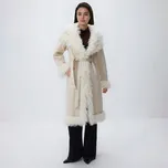 Reserved - Kabát s umělou kožešinou - krémová - 057HV-01X - 057HV-01X-L
