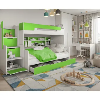 Postel ArtBed Dětská patrová postel s roštem HARRY | bílá/zelená 120 x 200 cm