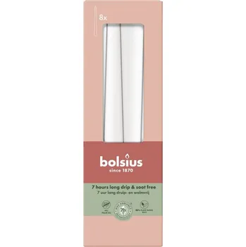 Svíčka Bolsius Kónická 8ks 24x245 Cloudy White svíčky, bílá 544 gram