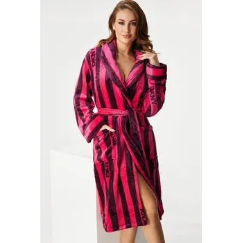 Dámský župan Hřejivý župan DKNY Fig Logo Stripe dlouhý