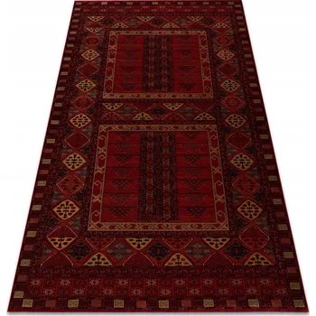 Koberec VLNĚNÝ Koberec DO OBÝVÁKU ORIENTÁLNÍ GEOMETRICKÝ RÁMEČEK bordó 80x160 cm