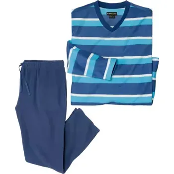 Pánské pyžamo Atlas For Men Fleecové pyžamo na zimu s proužkem a výstřihem do V, Q2113, Modrá, 3XL