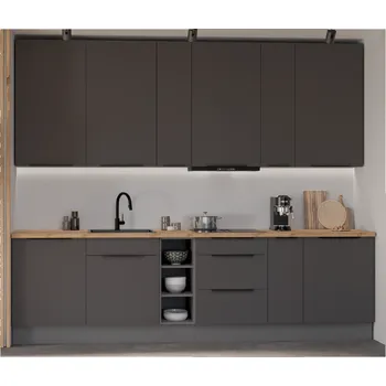 Kuchyňská linka Kuchyňská linka ARIA, sestava E 1 (ZM), 300 cm, 12 skříněk, grafit/antracit
