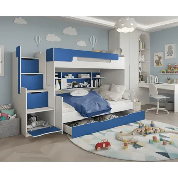 Postel ArtBed Dětská patrová postel s roštem HARRY | bílá/modrá 120 x 200 cm