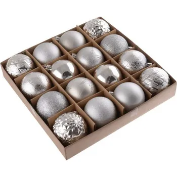 Vánoce Vánoční baňky 16ks 6cm, plastové, stříbrné