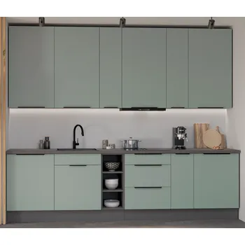 Kuchyňská linka Kuchyňská linka ARIA, sestava C 1 (ZM), 300 cm, 12 skříněk, aquamarine/antracit