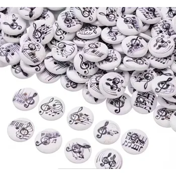 Dřevěné knoflíky s potiskem hudebních nástrojů - 50 ks v balení