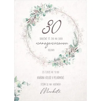 Pozvánka Narozeninová pozvánka 20 - akvarelové kvítí ve tvaru kruhu