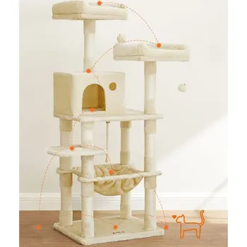 VASAGLE Kočičí strom šestipatrový béžový