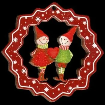 Vánoční dekorace AMADEA Dřevěná ozdoba barevná vločka se skřítky 6 cm