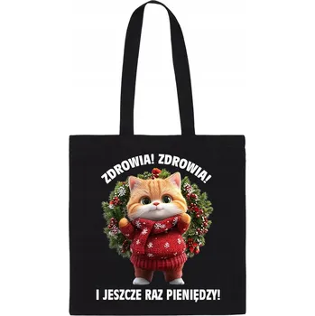 Obraz BAVLNĚNÁ TAŠKA černá s potiskem vánoční vtipná kočka