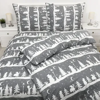 Povlečení Bavlněné povlečení Vánoční čas Šedý Zapínání: zip, Velikost polštáře: 70x90, Velikost přikrývky: 140x200