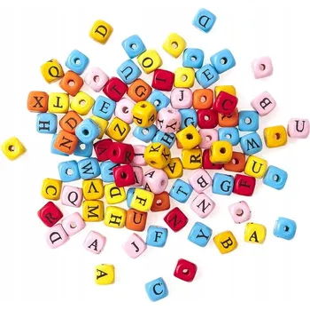 Dětské navlékací korálky Dřevěné korálky kuličky DECOUPAGE písmenka 100ks