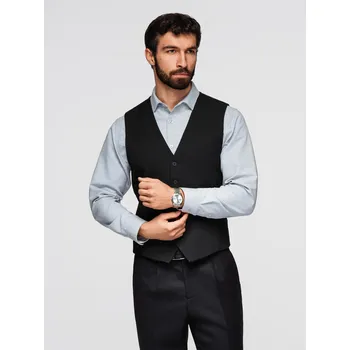 Pánská vesta Elegantní pánská vesta SLIM FIT s motivem rybí kosti - V1 OM-BLZV-0143 Barva: Černá, Velikost: M