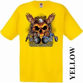 levne-bavlnene-chopper-tricko-potisk-orlice ohniva lebka Barva: Yellow - žlutá, velikost: XS