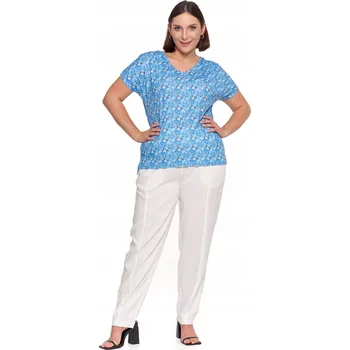 Dámská košile DÁMSKÁ BLŮZKA S KRÁTKÝM RUKÁVEM S KVĚTINOVÝM VZOREM MORAJ MODRÁ 3XL