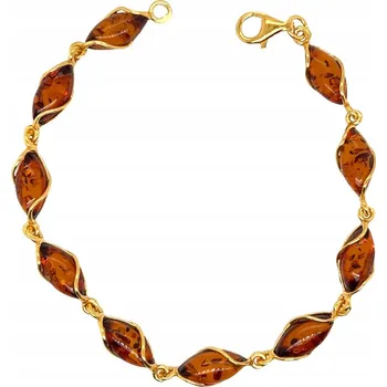 Náramek Stříbrný POZLACENÝ náramek s baltským jantarem stříbro 925 jemný