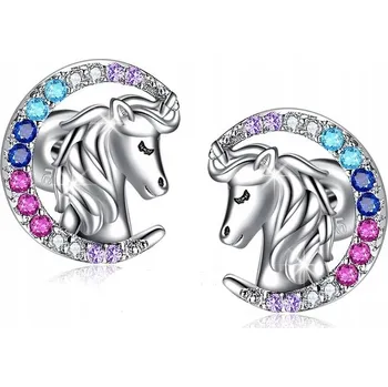 Náušnice STŘÍBRNÉ NÁUŠNICE PRO DÍVKY JEDNOROŽCI SRDÍČKA STŘÍBRO O RYZOSTI 925