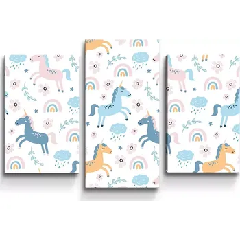 Obraz Sablio Obraz - 3-dílný Duhoví jednorožci - 75x50 cm