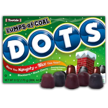 Bonbon Tootsie Dots Lumps of Coal žvýkací bonbony s příchutí ostružiny a černé třešně 170 g